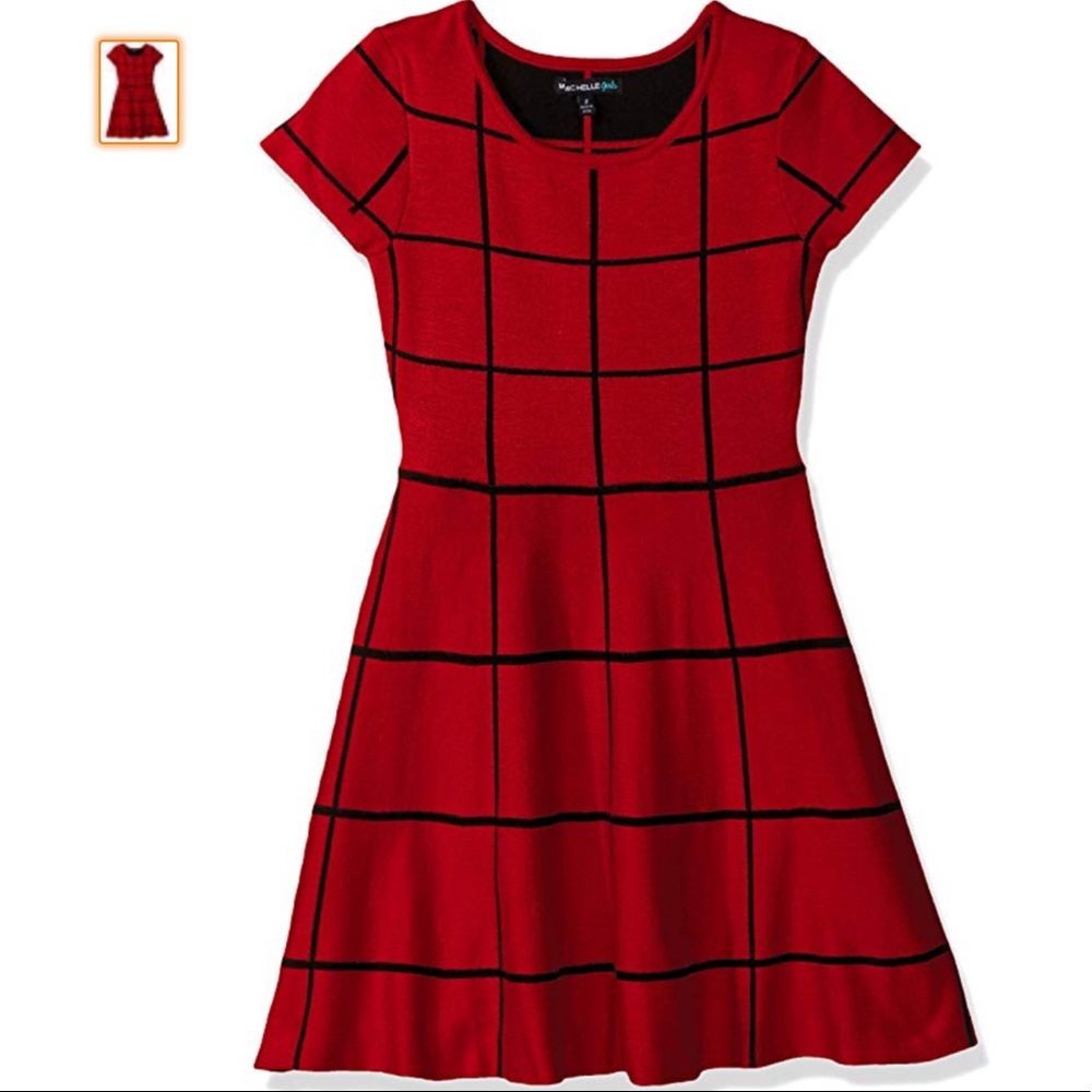 MY MICHELLE GIRLS XL GRID PATTERN SWEATER DRESS